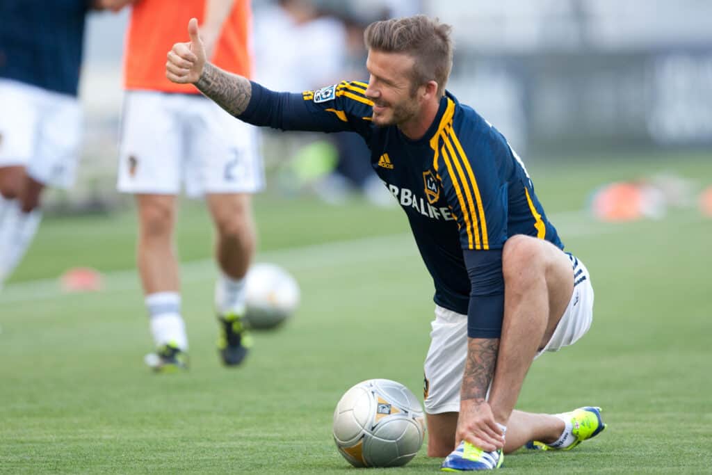 David Beckham playing as a wide midfielder for LA Galaxy in the MLS