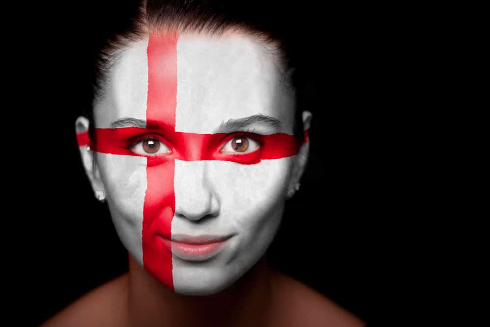 England Soccer Fan with painted red and white face