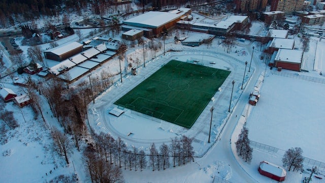 soccer field filled with snow.